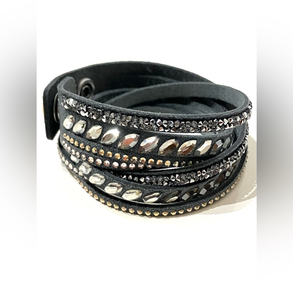 Swarovski Grey Crystal Double Wrap Bracelet Choker 15"